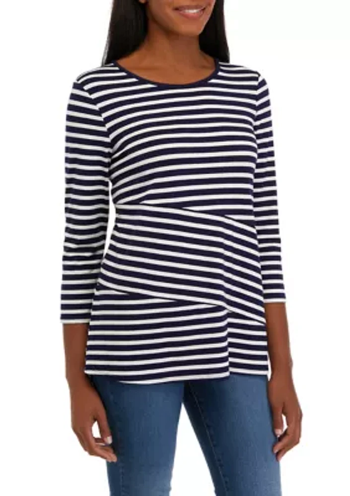 3/4 Sleeve Bias Stripe Tunic Shirt