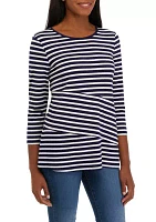 3/4 Sleeve Bias Stripe Tunic Shirt