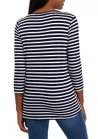 3/4 Sleeve Bias Stripe Tunic Shirt