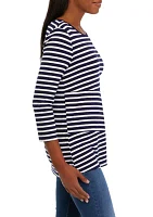 3/4 Sleeve Bias Stripe Tunic Shirt