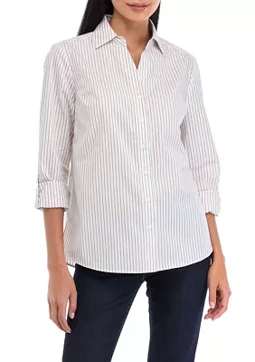 Petite Striped Button Front Top