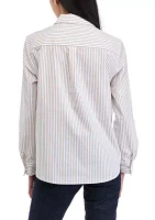 Petite Striped Button Front Top