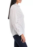 Petite Striped Button Front Top