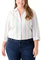 Plus Y-Neck Button Down Shirt