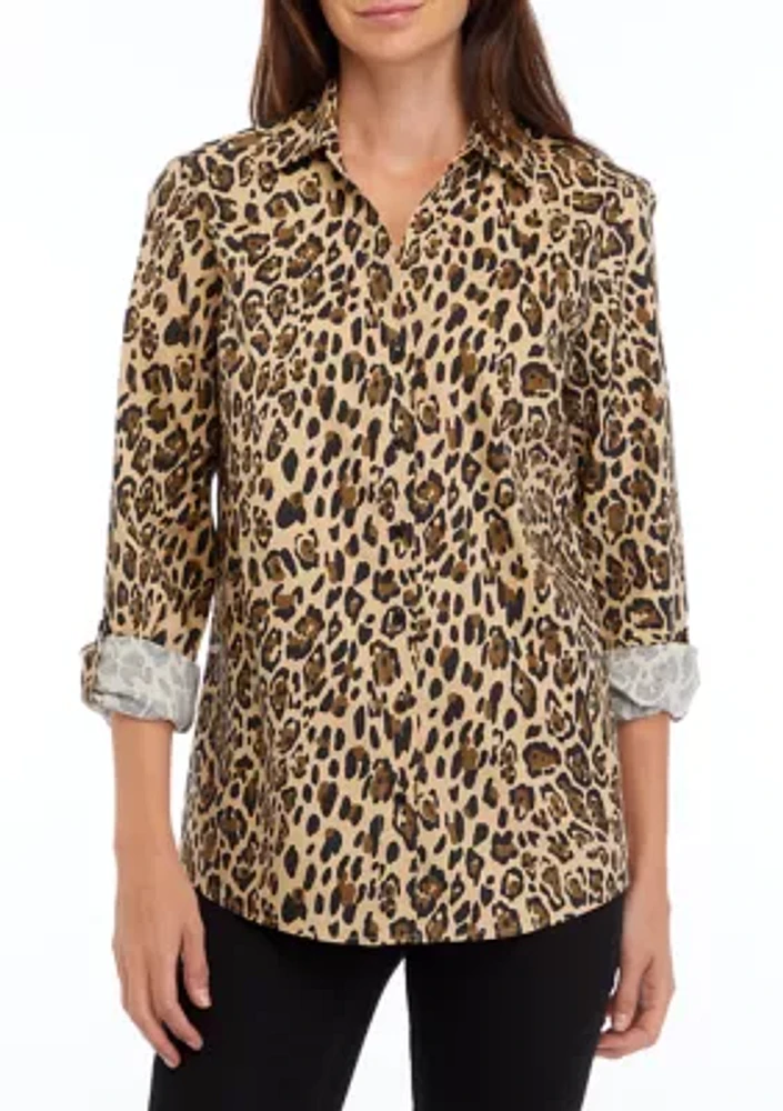 Women's Long Sleeve Printed Collared Button Down Shirt