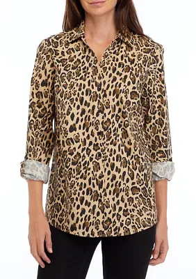 Women's Long Sleeve Printed Collared Button Down Shirt