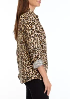 Women's Long Sleeve Printed Collared Button Down Shirt