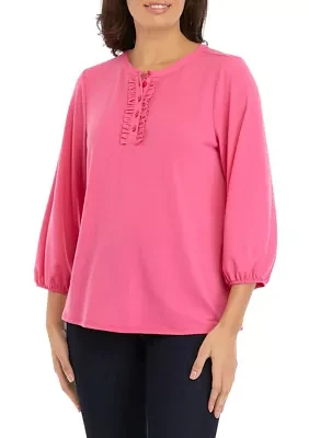 Women's Ruffle Trim Henley Top