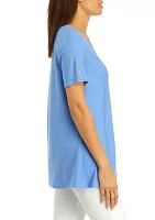 Women's Short Sleeve Button Tunic Top