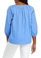 Women's Button Front Eyelet Peasant Top