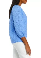 Women's Button Front Eyelet Peasant Top