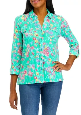 Women's 3/4 Sleeve Button Front Utility Shirt