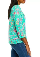 Women's 3/4 Sleeve Button Front Utility Shirt