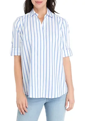 Women's Roll Tab Striped Button Up Shirt