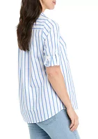 Women's Roll Tab Striped Button Up Shirt