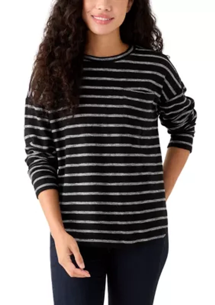 Petite Long Sleeve Crew Neck Top with Side Buttons