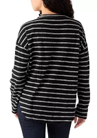 Petite Long Sleeve Crew Neck Top with Side Buttons