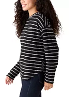 Petite Long Sleeve Crew Neck Top with Side Buttons