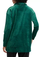 Petite Long Sleeve Rib Velour Cowl Neck Tunic Top