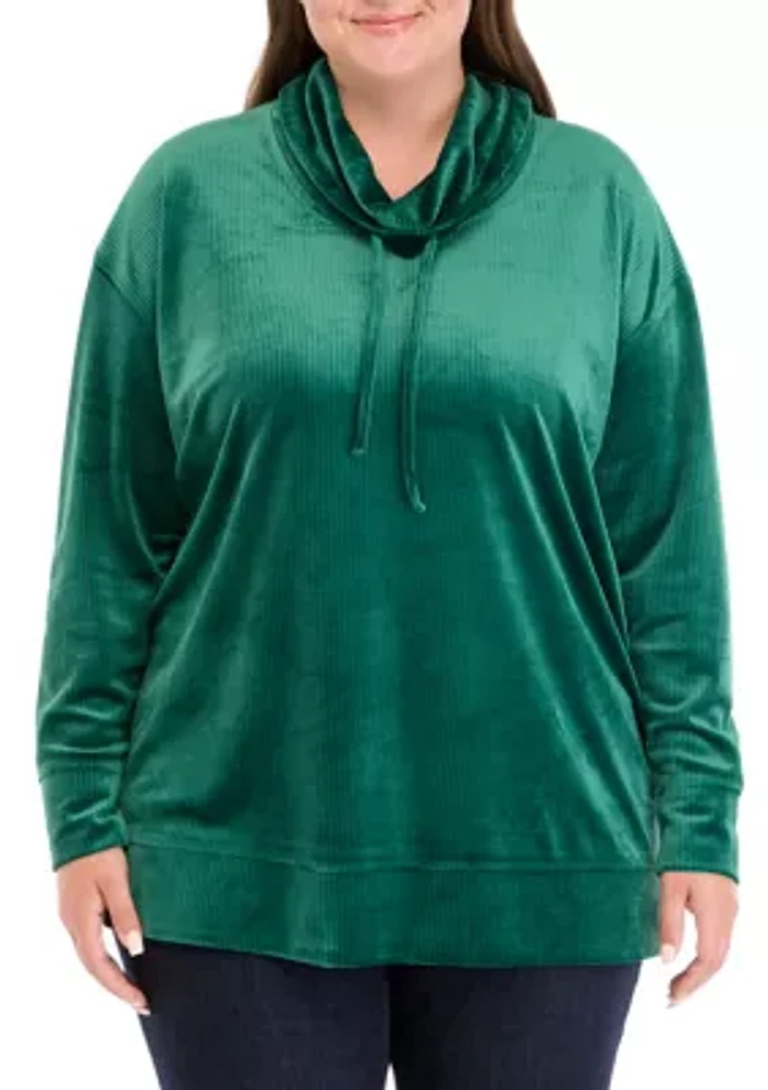 Plus Velour Rib Cowl Neck Tunic Sweatshirt