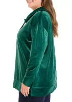 Plus Velour Rib Cowl Neck Tunic Sweatshirt