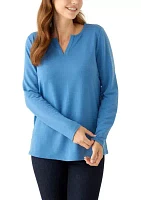 Petite Long Sleeve Split Neck Tunic Top