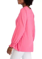 Women's Long Sleeve Top with Smocking at Yoke