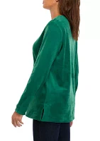 Women's Long Sleeve Velour Notch Tunic Top