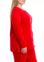 Plus Velour Split Neck Top