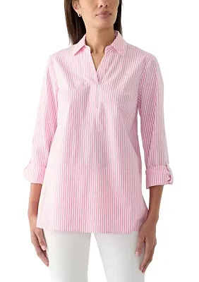 Women's Woven Stripe Popover Tunic Top