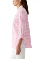 Women's Woven Stripe Popover Tunic Top