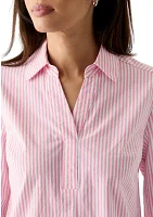 Women's Woven Stripe Popover Tunic Top