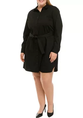 Plus Long Sleeve Button Front Dress