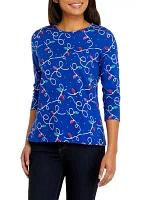 Petite 3/4 Sleeve Crew Neck Printed T-Shirt