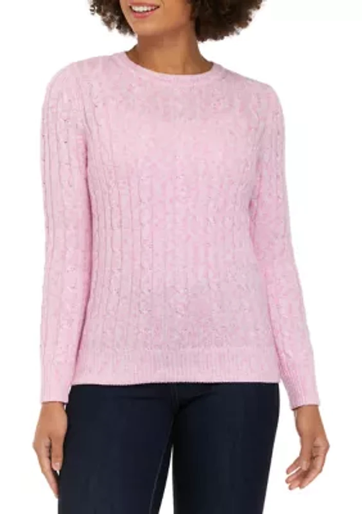 Petite Long Sleeve Cable Crew Sweater