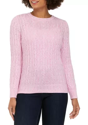 Petite Long Sleeve Cable Crew Sweater