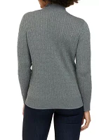 Petite Long Sleeve Turtleneck Cable Sweater