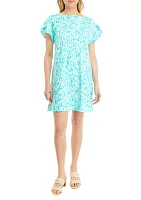 Petite Short Sleeve Allover Print Dress