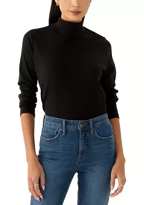 Petite Long Sleeve Mock Neck Knit T-Shirt