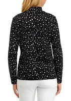 Petite Long Sleeve Mock Neck Polka Dot T-Shirt