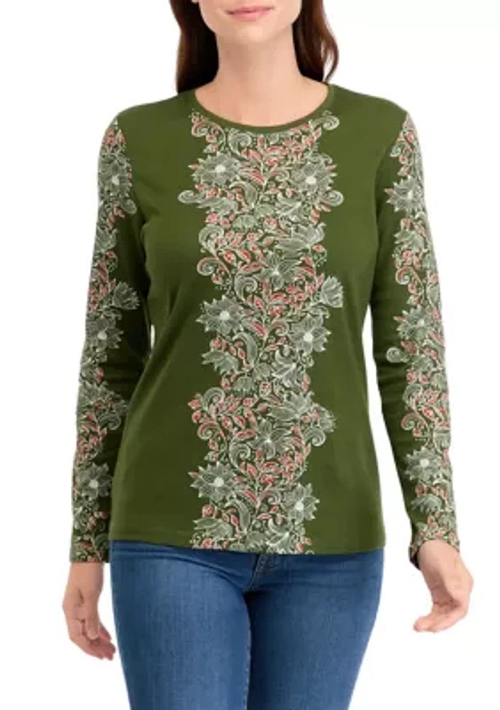 Petite Long Sleeve Placement Print T-Shirt