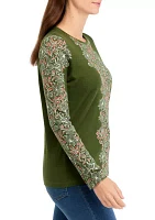 Petite Long Sleeve Placement Print T-Shirt