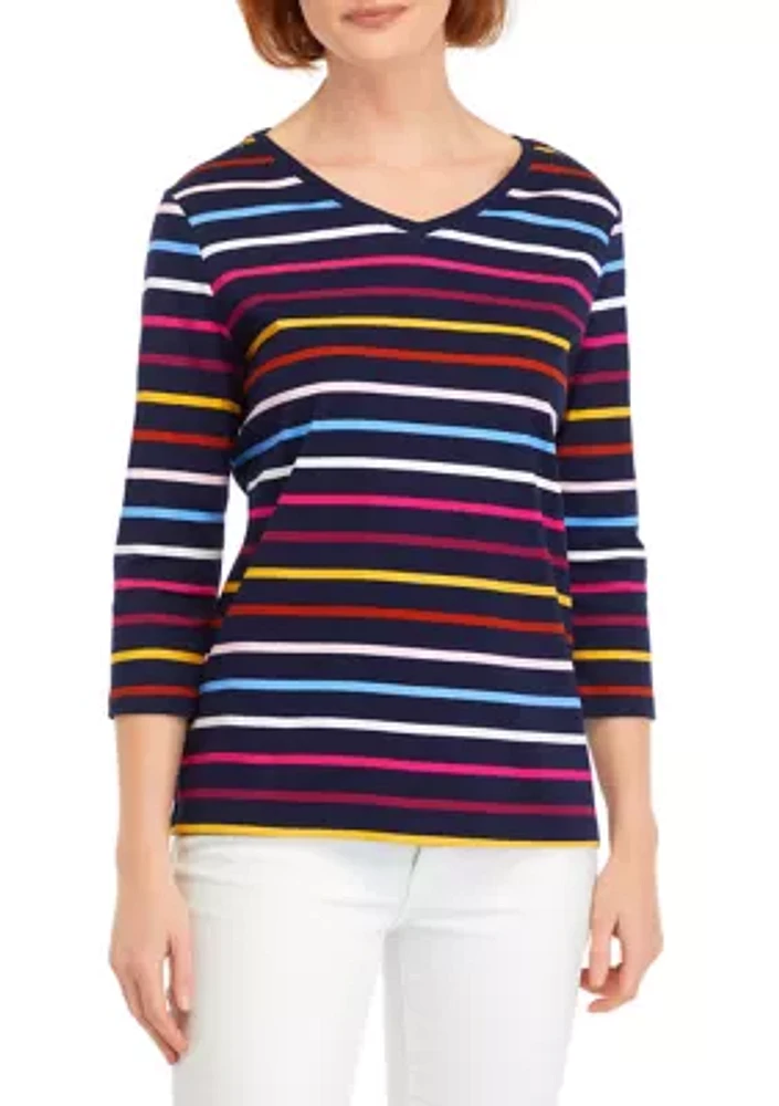 Petite V-Neck Striped Top