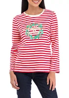 Petite Striped Holiday Graphic Top