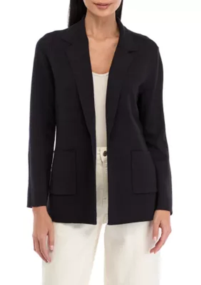 Petite Long Sleeve Open Front Sweater Blazer