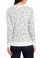 Petite Long Sleeve Animal Print Pullover