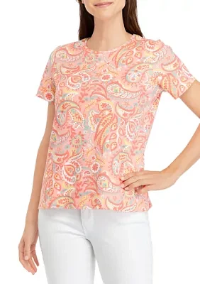 Petite Short Sleeve Printed Top