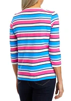 Petite 3/4 Sleeve Striped Shirt