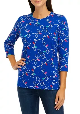 Women's 3/4 Sleeve Crew Neck Printed Shirt