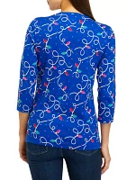 Women's 3/4 Sleeve Crew Neck Printed Shirt